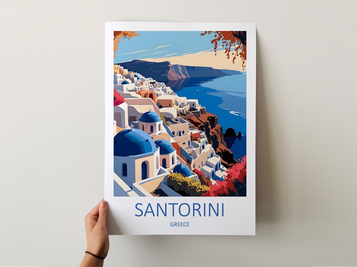 Santorini Greece Blue Domed Churches Over Caldera And Sea View Poster - Image 5