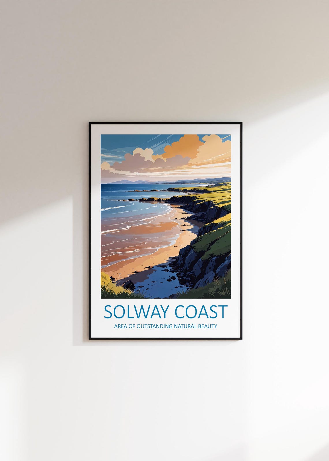 Solway Coast England Sandy Beach Cliffs Golden Light Travel Poster - Image 3