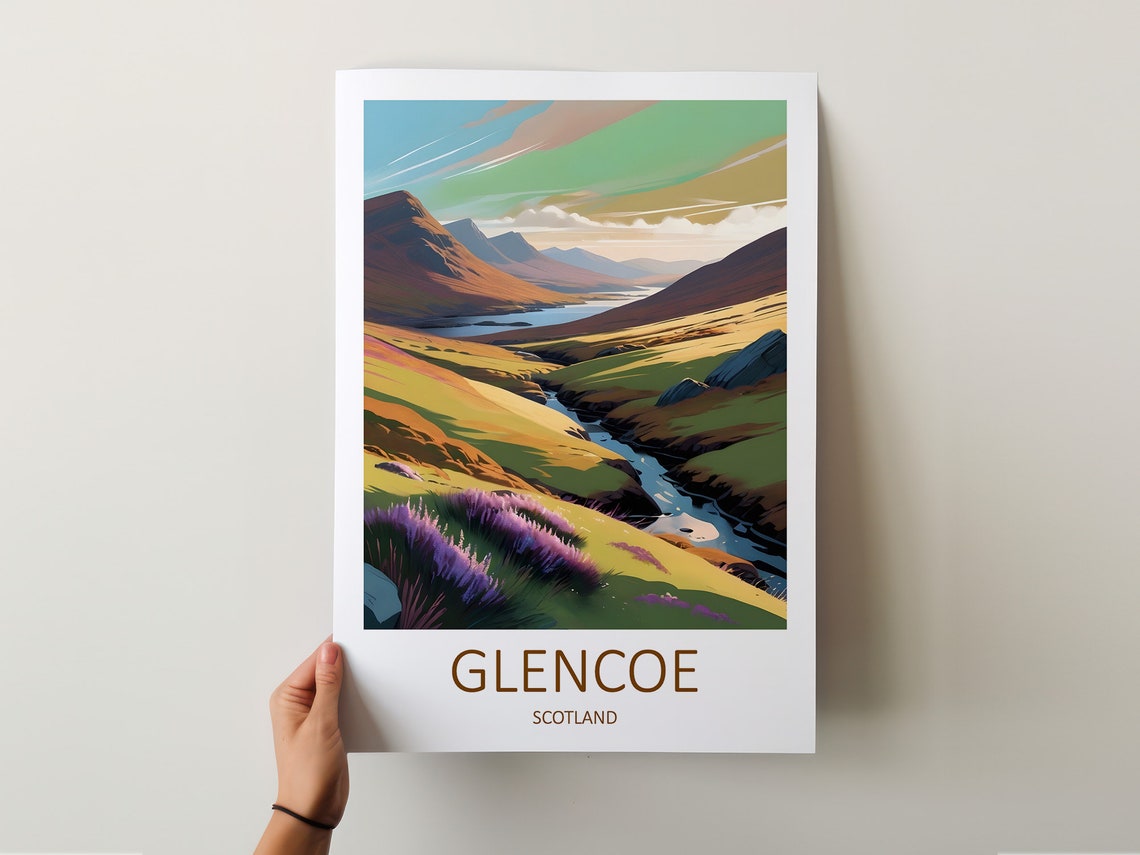 Glencoe Scotland Highland Glen Heather Stream Valley Travel Poster - Image 5