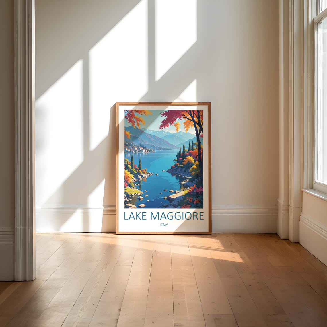 Lake Maggiore Italy Autumn Lakeside Mountain Village View Poster - Image 6