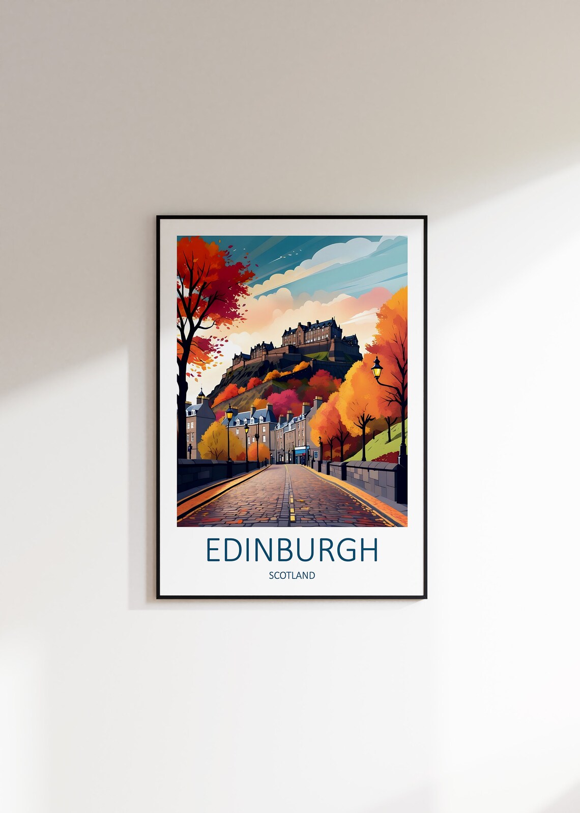 Edinburgh Scotland Castle In Autumn Cobblestone Street Poster - Image 3