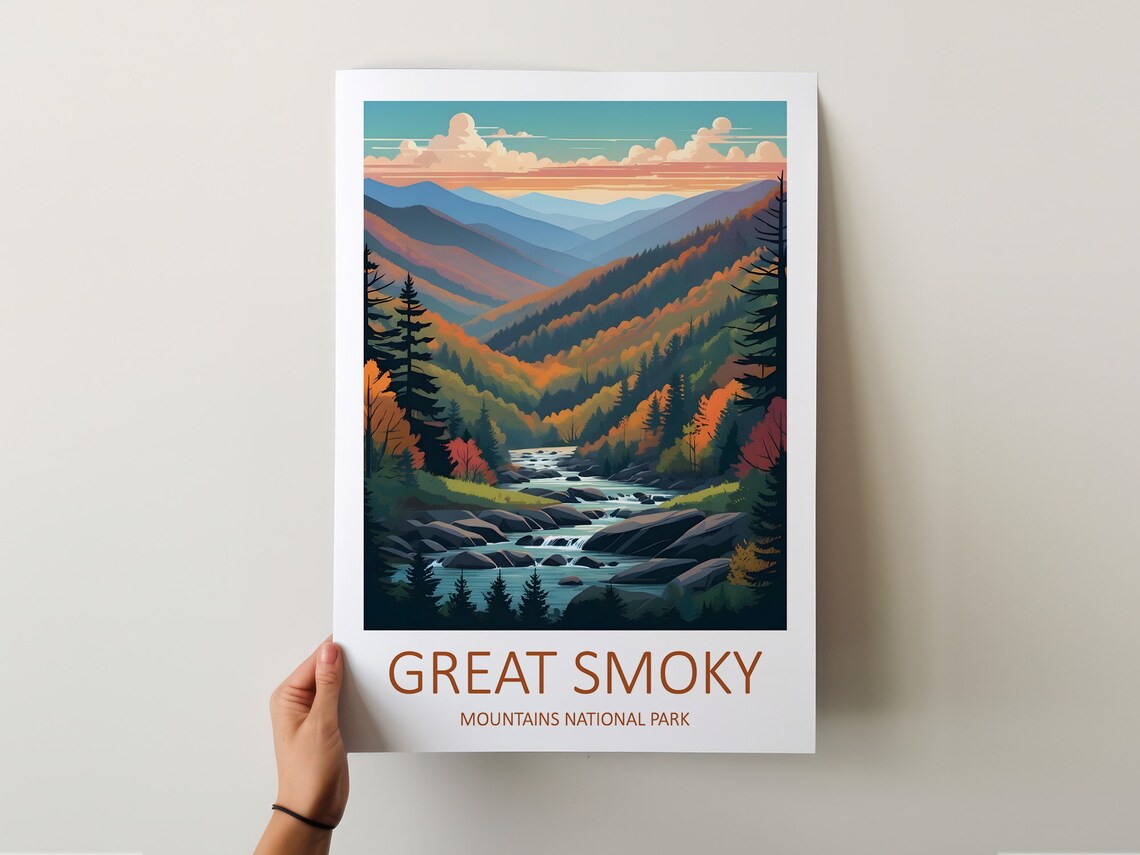 Great Smoky Mountains National Park Autumn Stream Travel Poster - Image 5