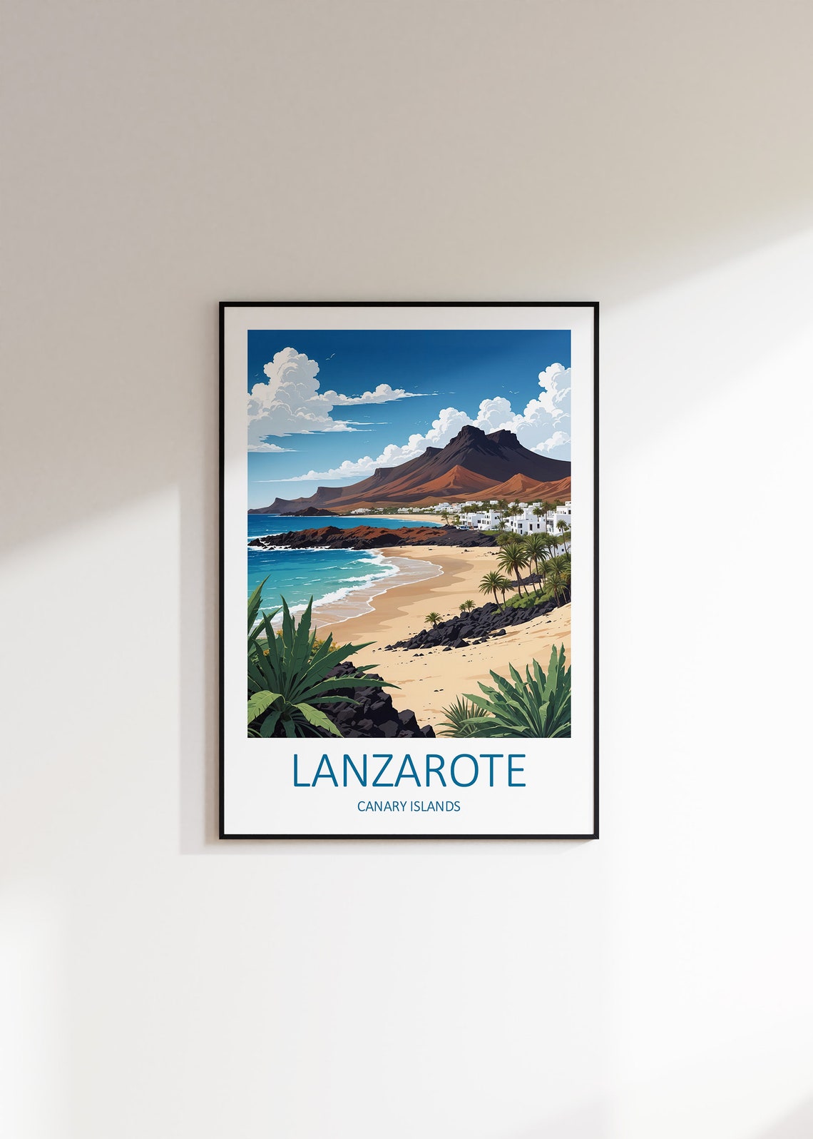 Lanzarote Canary Islands Volcano Golden Beach Palms Travel Poster - Image 3