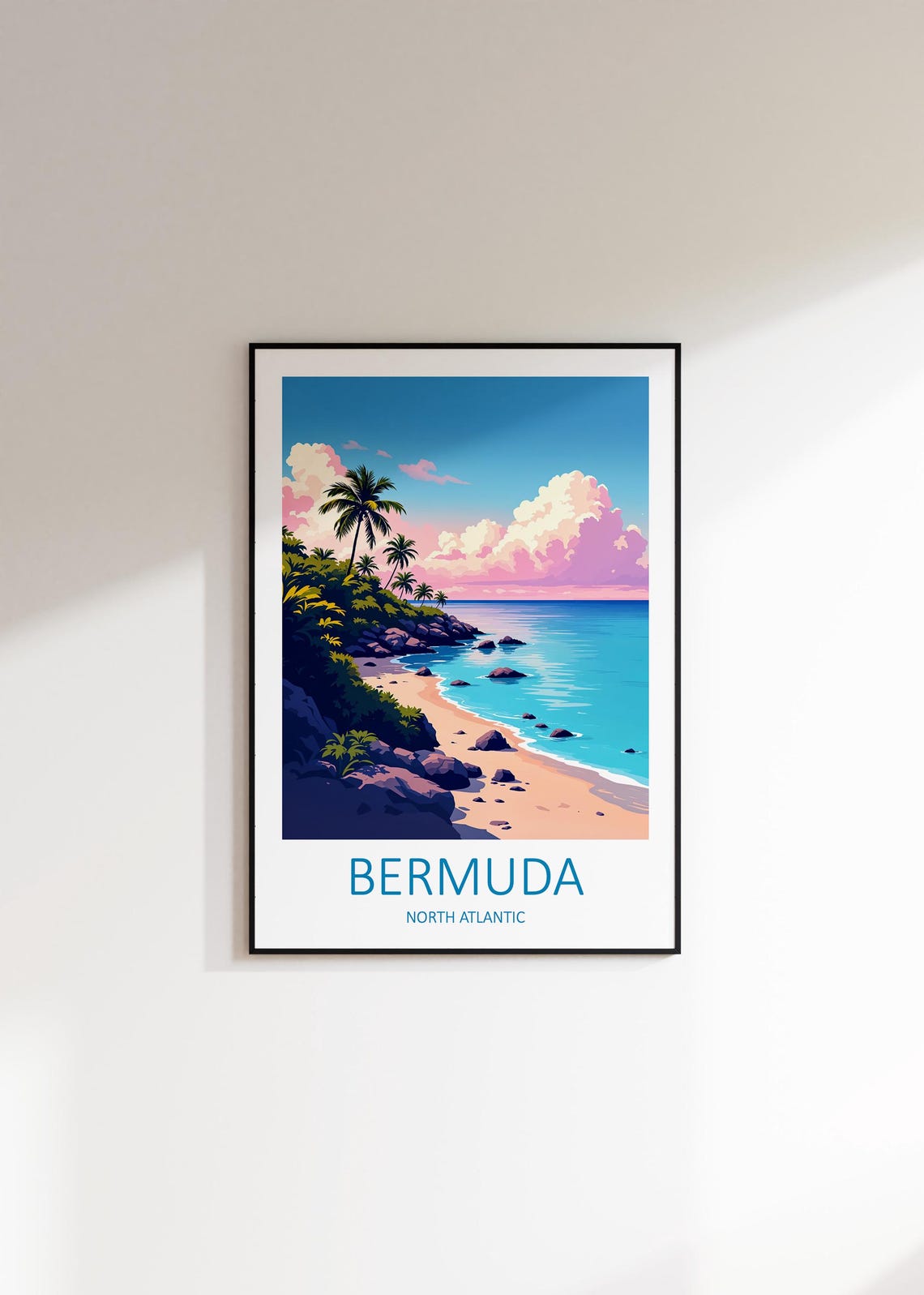 Bermuda North Atlantic Palm Lined Sandy Beach Cove Scene Poster - Image 3