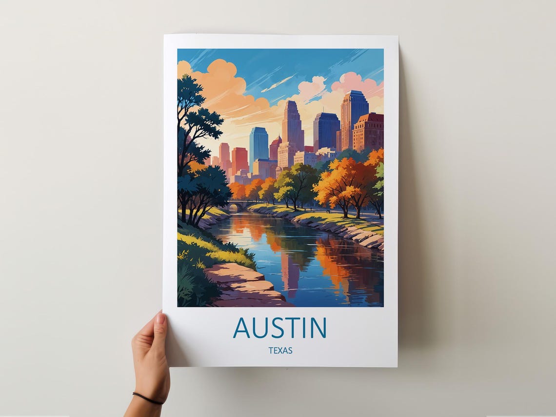 Austin Texas Skyline River Autumn Trees Downtown City View Poster - Image 5