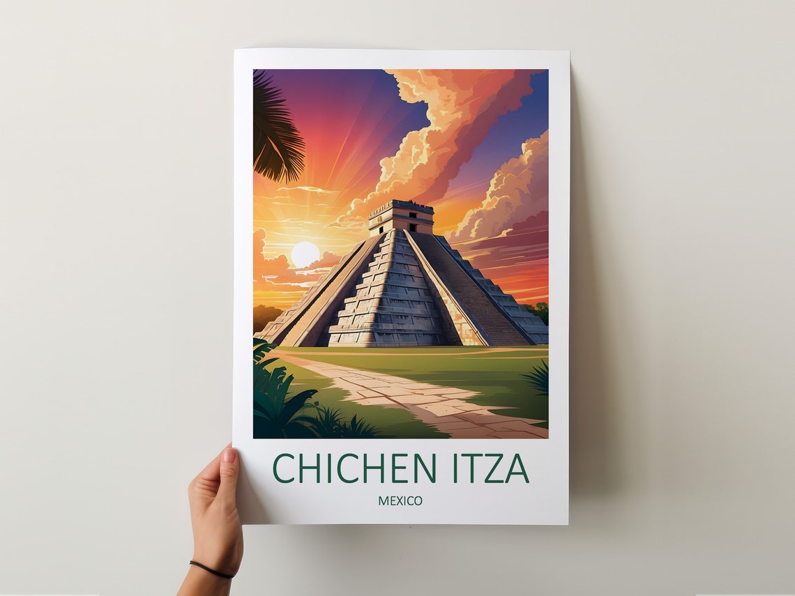Chichen Itza Mexico Mayan Pyramid At Sunset Under Bright Sky Poster - Image 5