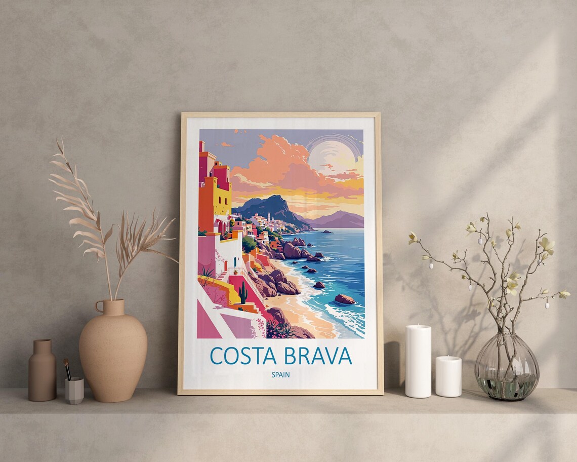 Costa Brava Spain Cliff Village Sunset Coastline Travel Poster - Image 3