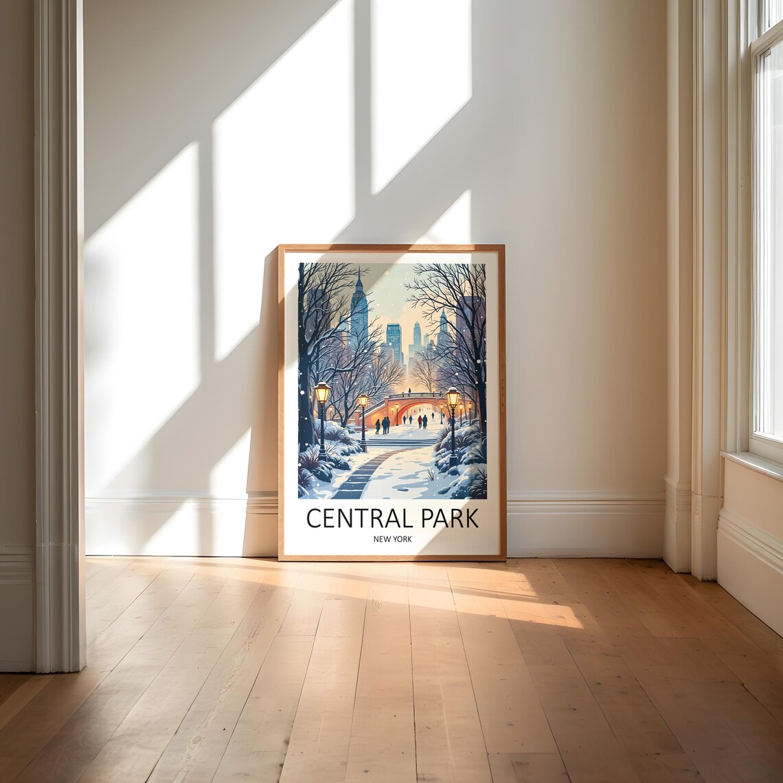 Central Park New York Snowy Winter Bridge City Travel Poster - Image 6