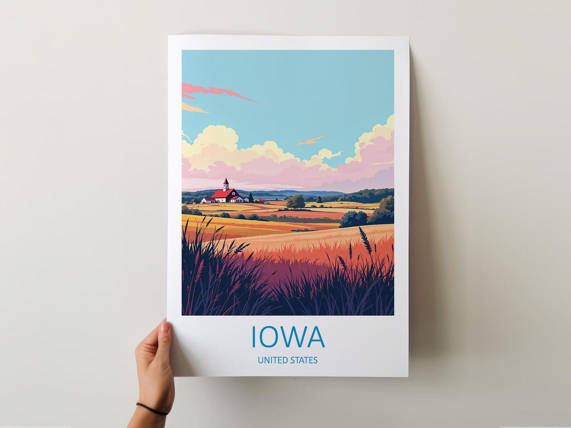 Iowa Travel Print United States Wall Art Lovers Gift Iowa Poster Birthday Present Home Decor Travel Poster Iowa Illustration Landscape - Image 5