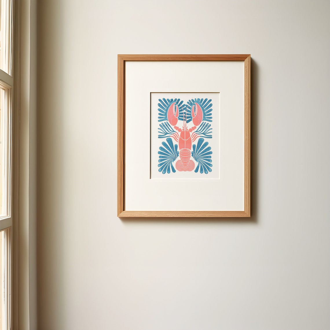 Symmetric Coral Lobster Nautical Coastal Abstract Art Poster - Image 2