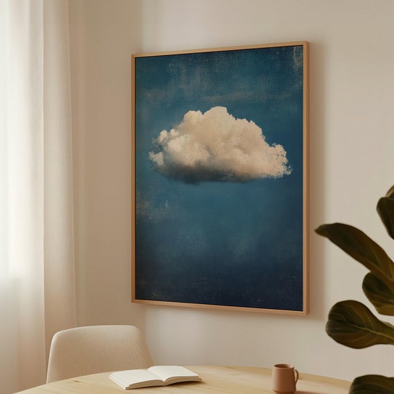 Minimalist Cloud Painting Dreamy Sky Wall Art Soft Blue Aesthetic Print Floating Cloudscape Decor