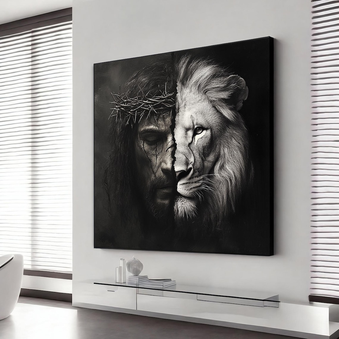 Jesus And Lion Christian Religious Portrait Art Print