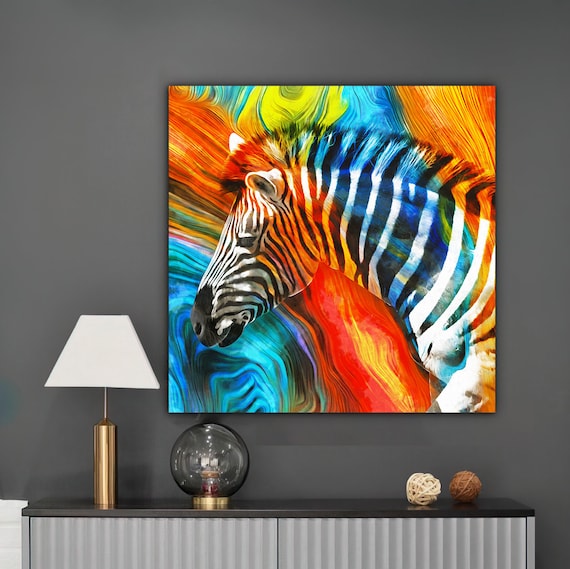 Colorful Zebra Portrait Rainbow Mane Abstract Wildlife Art Print Poster