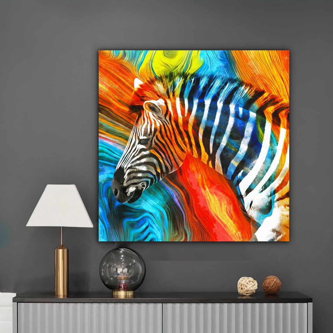 Colorful Zebra Portrait Rainbow Mane Abstract Wildlife Art Print Poster