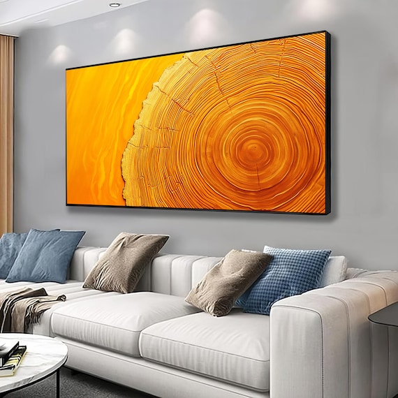 Tree Ring Framed Wall Art Abstract Orange Tree Ring Wall Decor Minimalist Home Art Modern Farmhouse Print