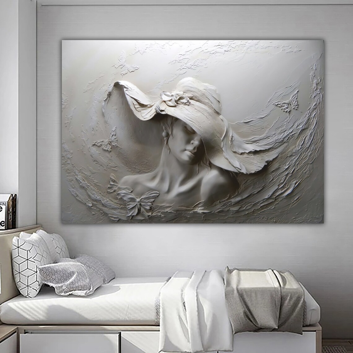 3D Effect Woman in Hat Stone Woman Art Print