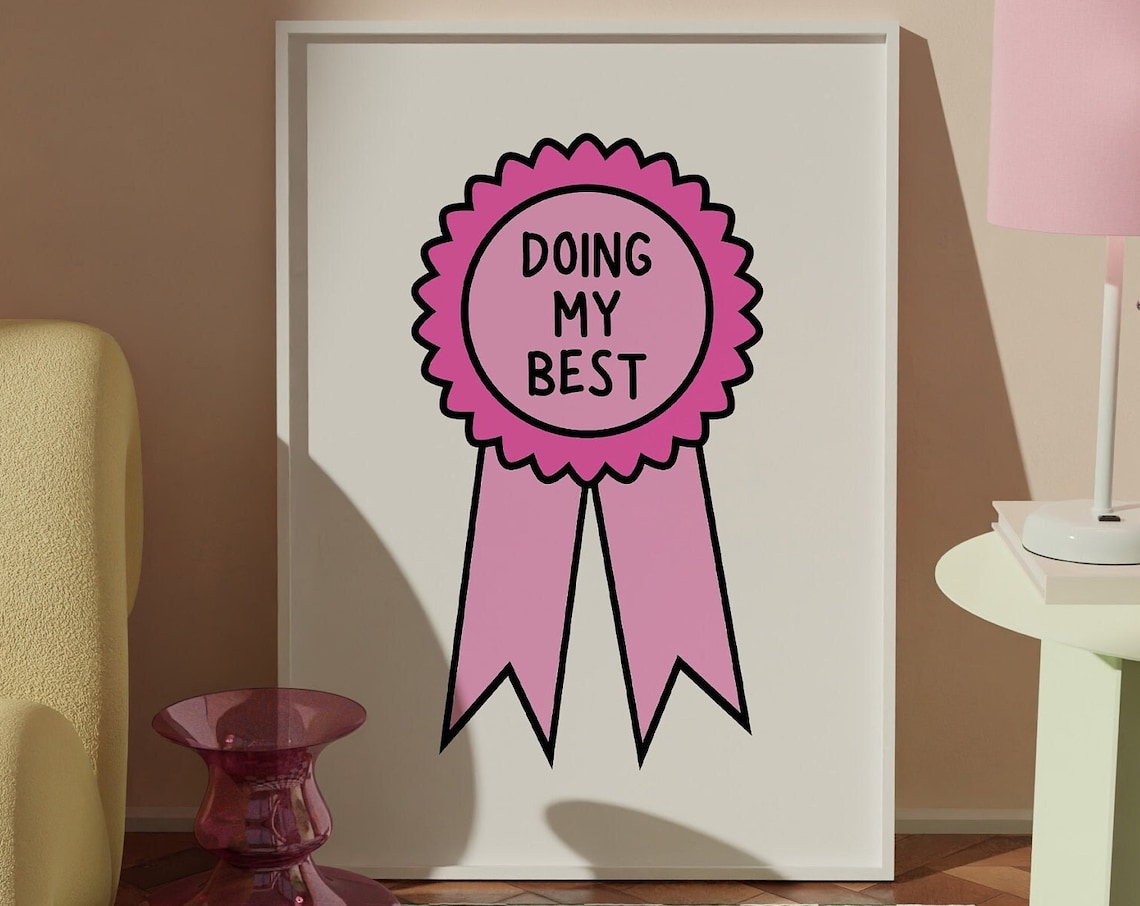 Doing My Best Pink Award Ribbon Badge Motivational Cute Poster