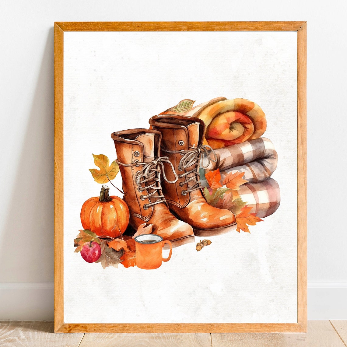 Autumn Boots Blankets and Pumpkin Cozy Fall Still Life Wall Art