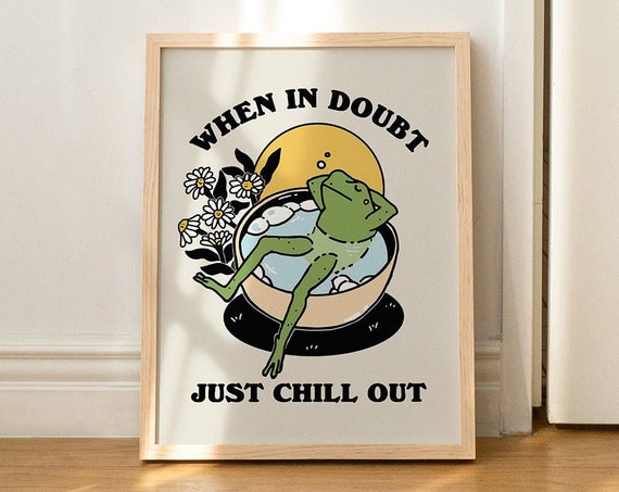 Retro Frog Chill Quote Vintage Flower Art Print