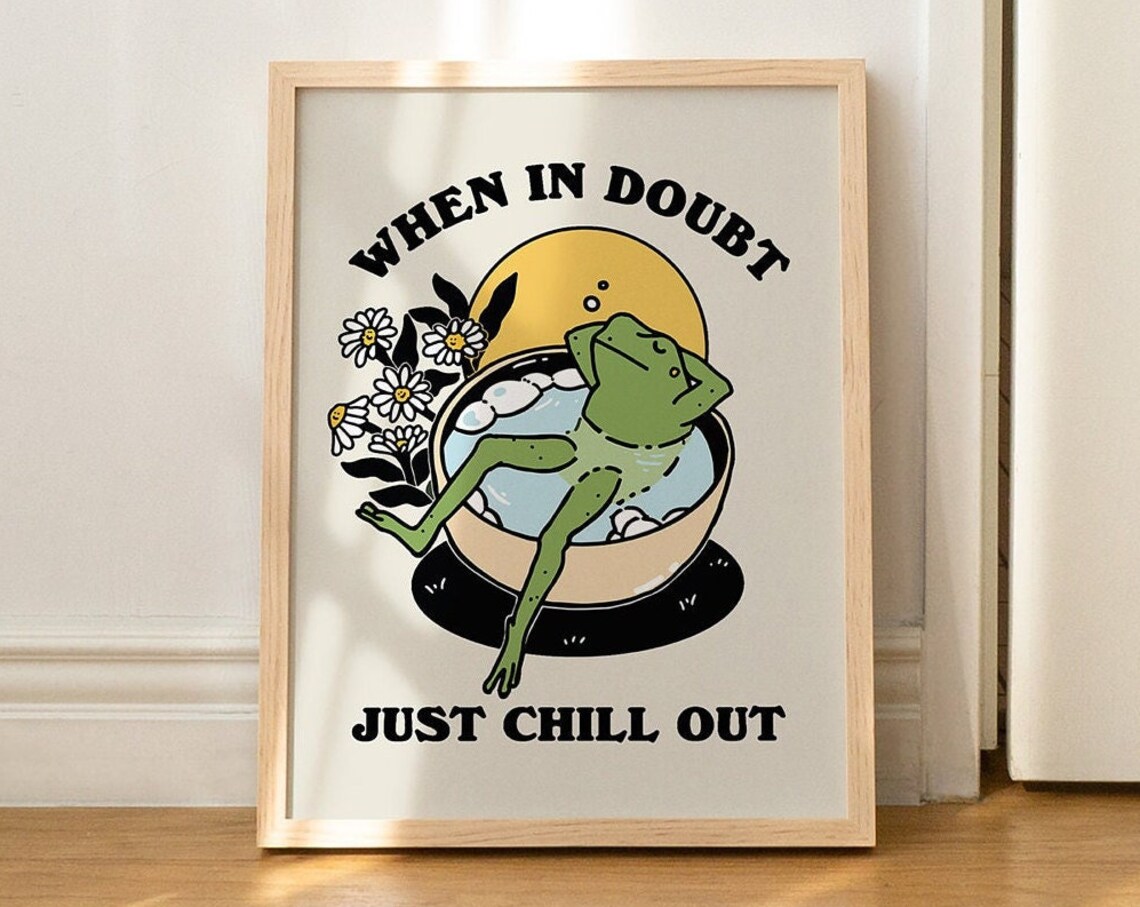 Retro Frog Chill Quote Vintage Flower Art Print