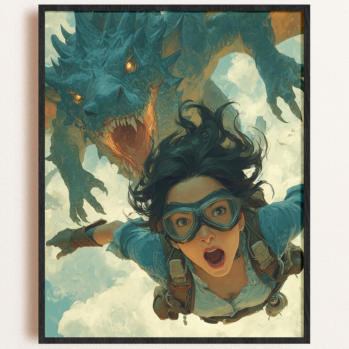 Skydiving Dragon Epic Fantasy Adventure Art Print