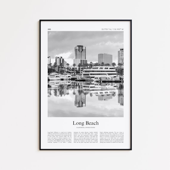 Long Beach California Black and White Marina Photography Travel Poster