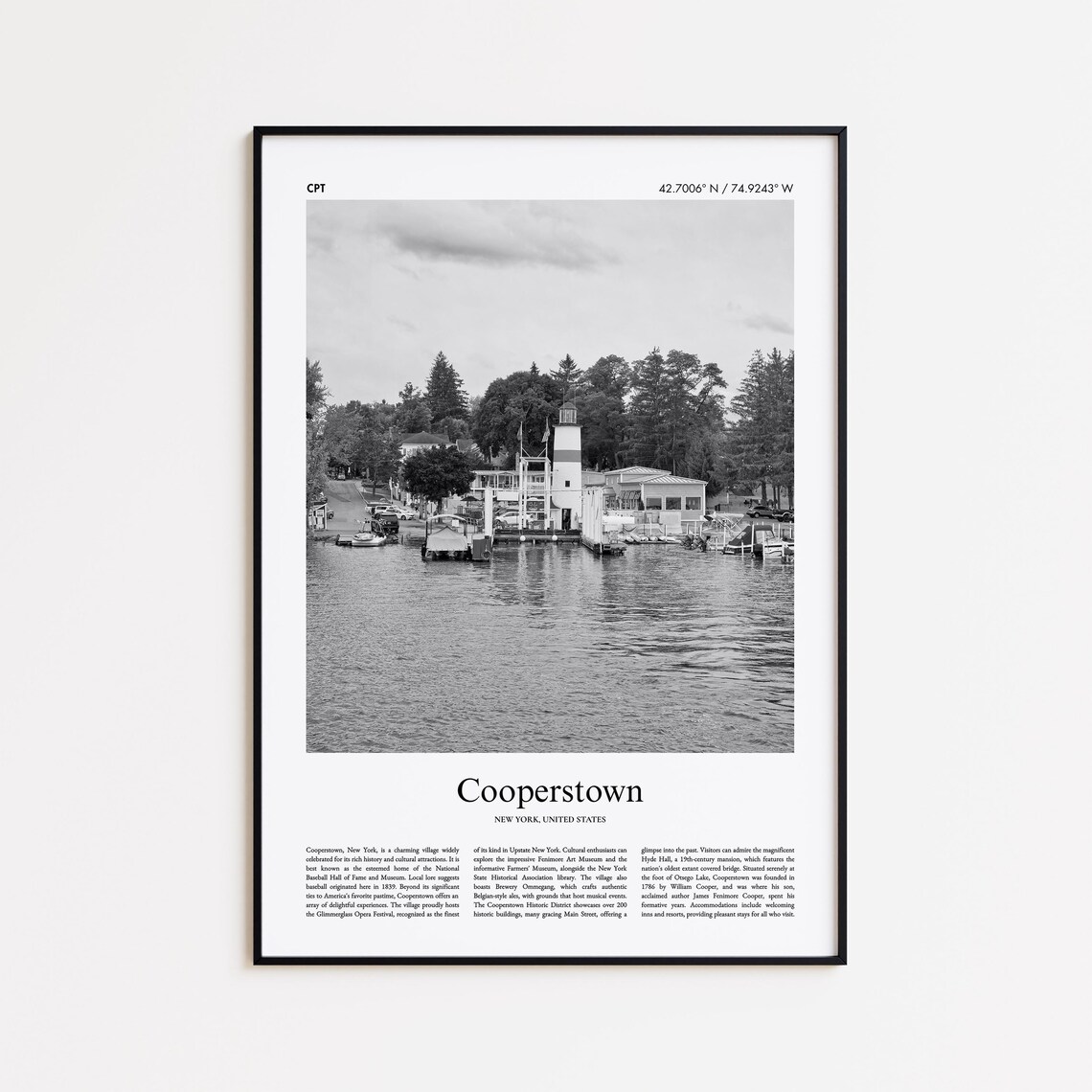 Cooperstown New York Black And White Lake Marina Photo Poster