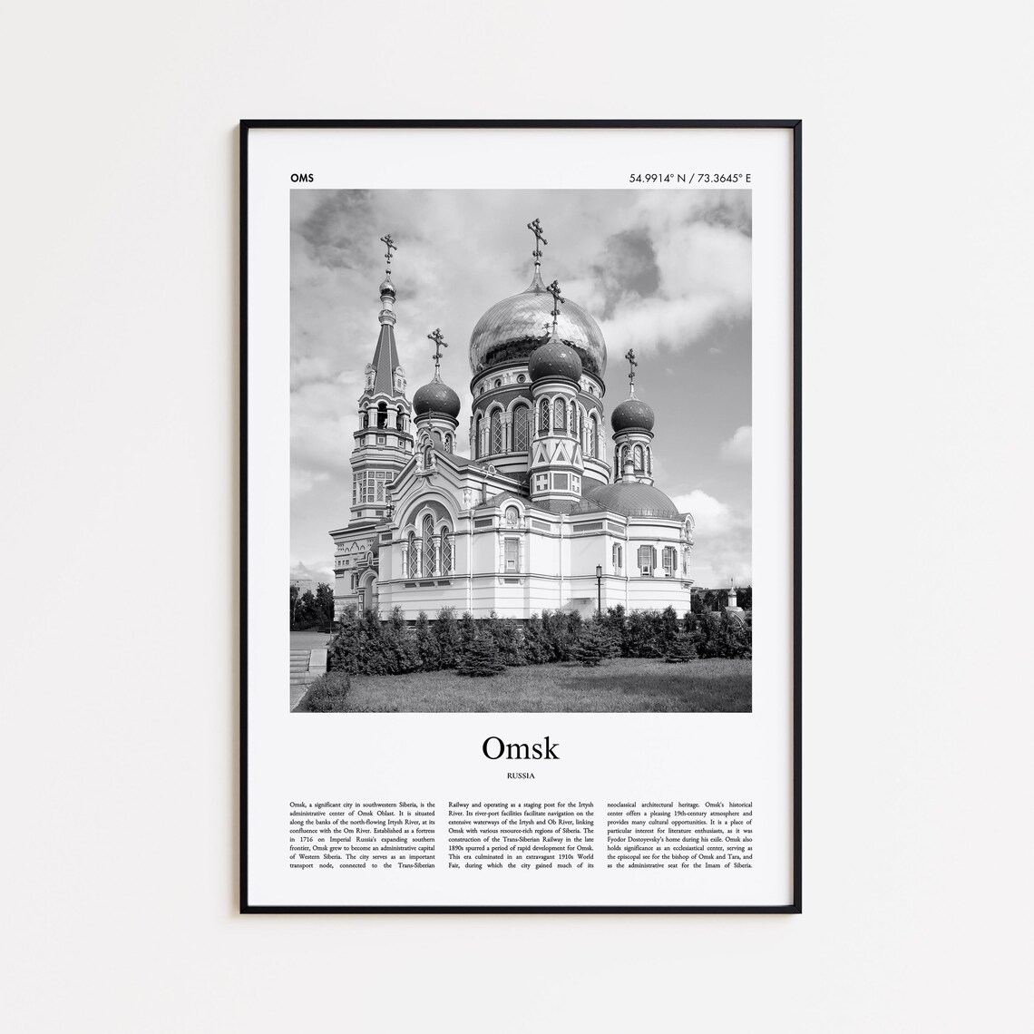 Omsk Russia Black And White Cathedral Domes Photo Travel Poster