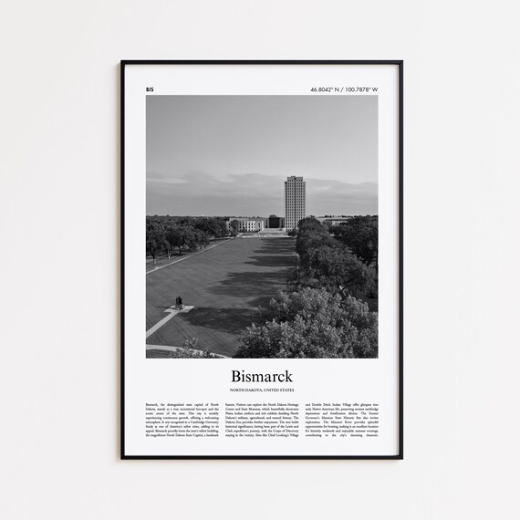 Bismarck North Dakota State Capitol Black White Photography Travel Poster