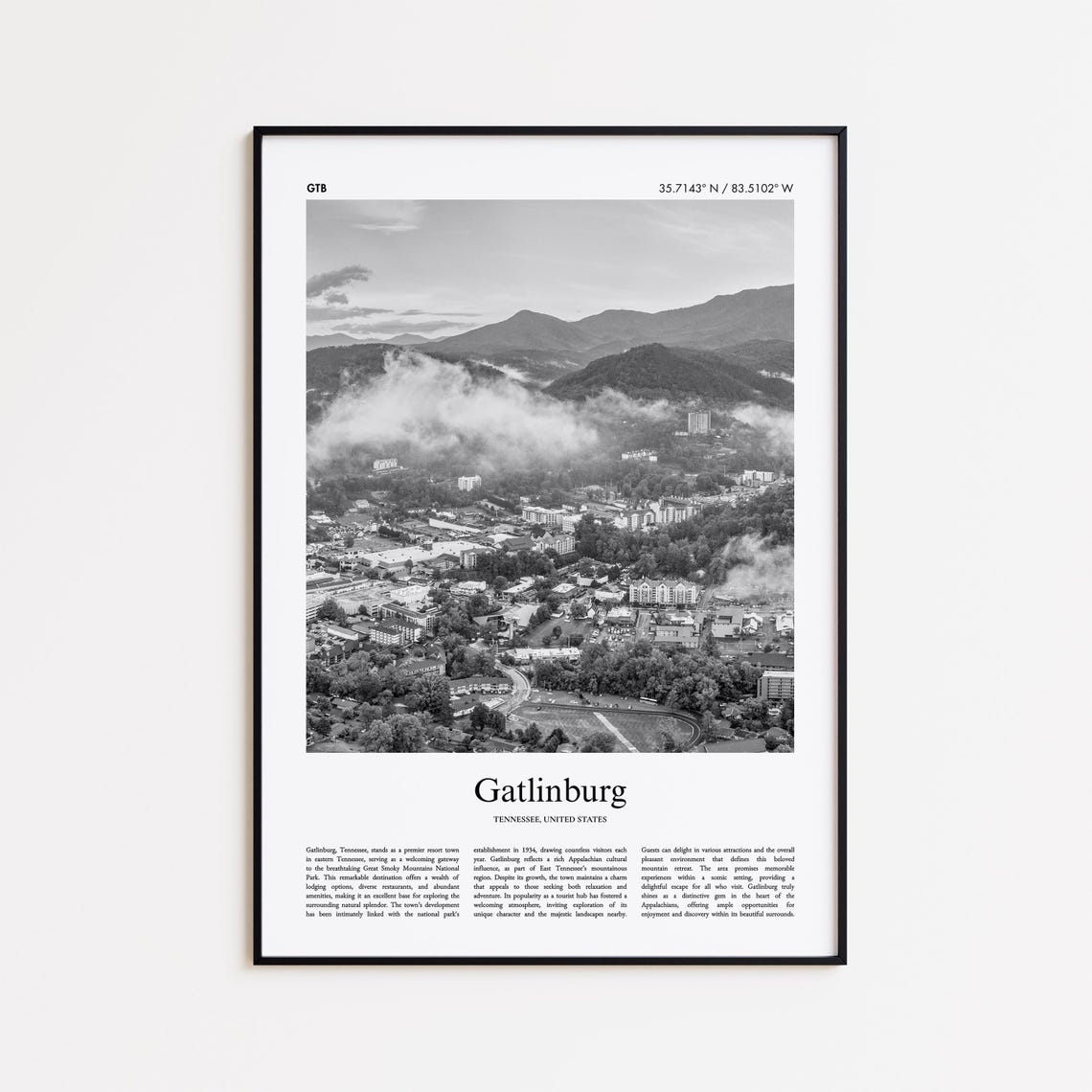 Gatlinburg Black And White Print Photo Poster Travel Gift Tennessee United States Usa Wall Art