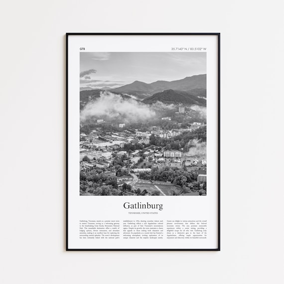 Gatlinburg Tennessee Black and White Travel Poster Smoky Mountains View