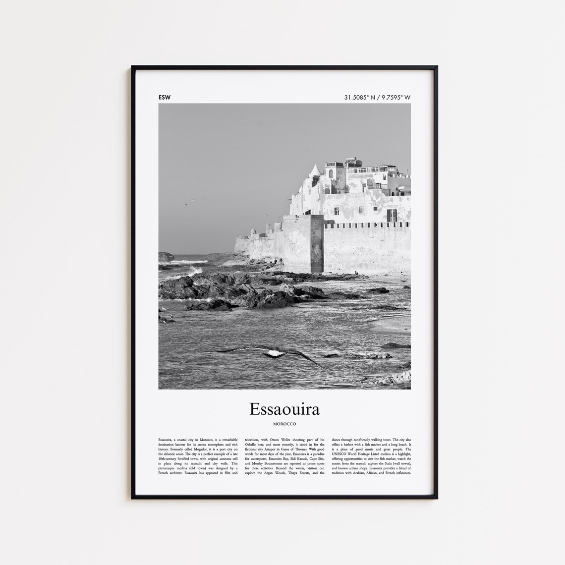Essaouira Morocco Fortress Black And White Travel Photo Poster