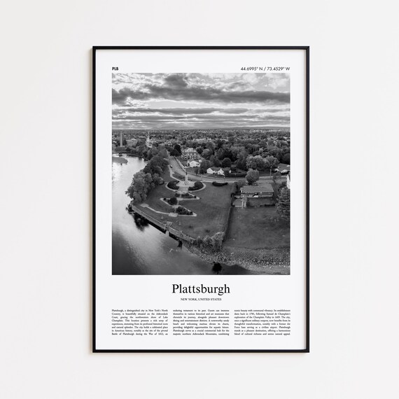 Plattsburgh New York Black And White Aerial Photo Poster Lake Champlain