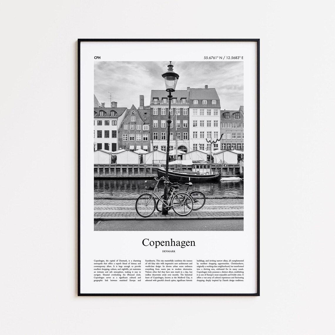 Copenhagen Nyhavn Black and White Photo Poster Denmark Travel Gift