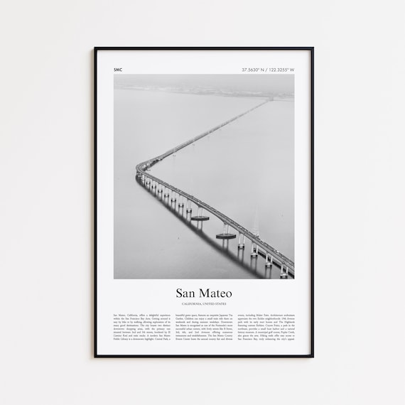 San Mateo California Bay Bridge Black And White Photo Travel Poster