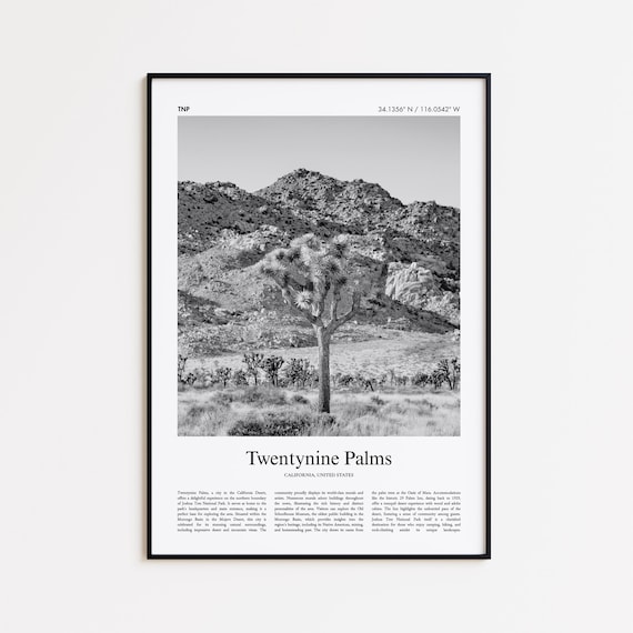 Twentynine Palms California Joshua Tree Desert Black White Travel Poster