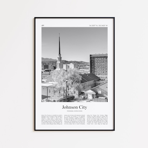 Historic Johnson City Tennessee Steeple Black White Photo Poster