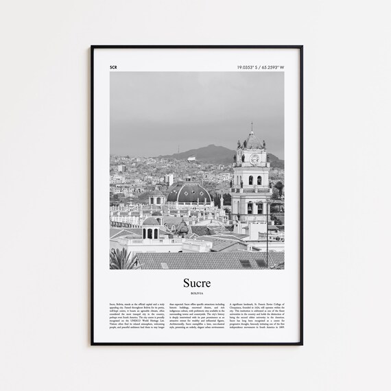 Sucre Black And White Print Photo Poster Travel Gift Bolivia Wall Art Minimal Home Decor