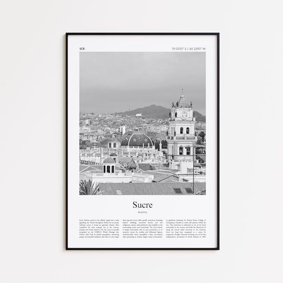Sucre Bolivia Black and White Historic City Photo Travel Poster