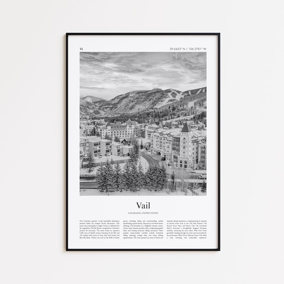 Vail Colorado Village Aerial Black And White Mountain Poster