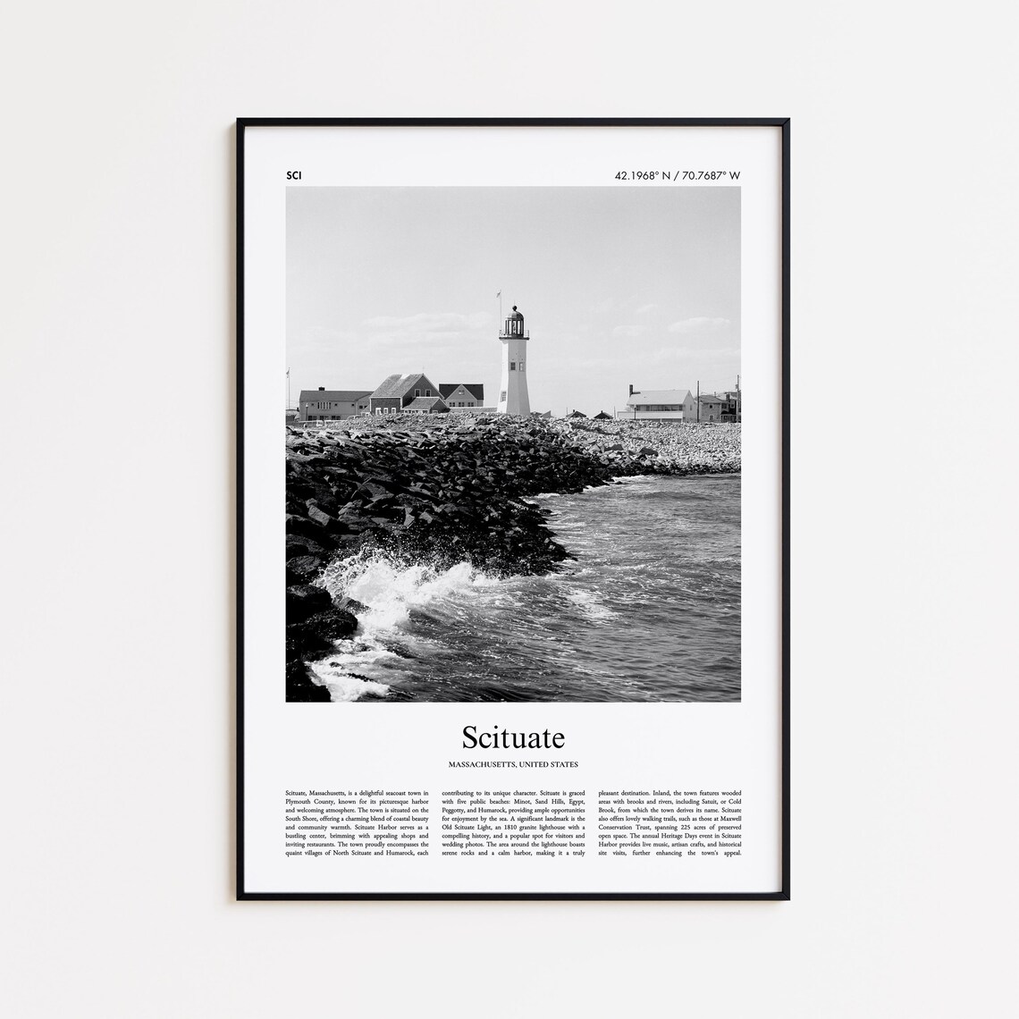 Scituate Massachusetts Lighthouse Black And White Photo Poster