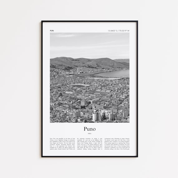 Puno Peru Black and White Lake Titicaca Lakeside City Photo Poster