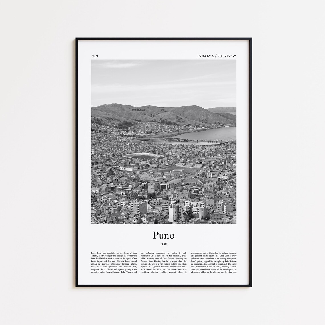Puno Peru Black and White Lake Titicaca Lakeside City Photo Poster