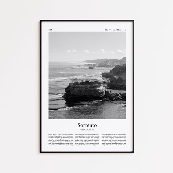 Sorrento Black And White Print Photo Poster Travel Gift Victoria Australia Wall Art Modern