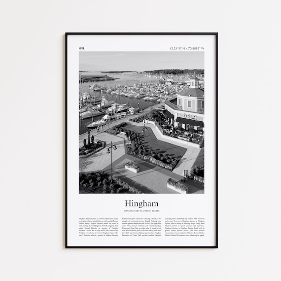 Hingham Massachusetts Black and White Harbor Sailboat Photo Poster