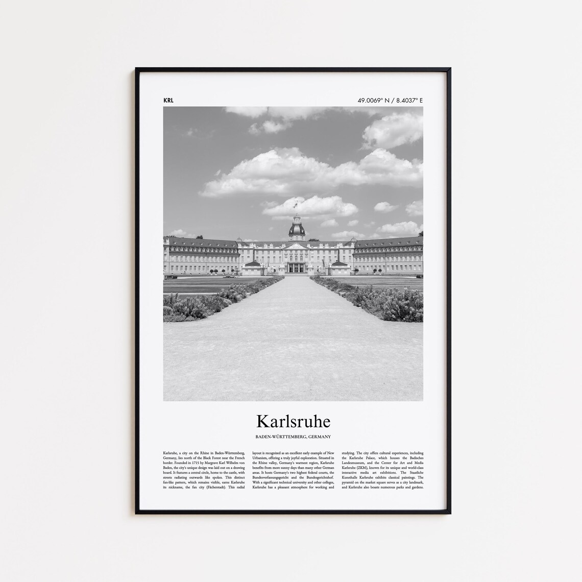 Karlsruhe Germany Palace Gardens Black And White Photo Poster