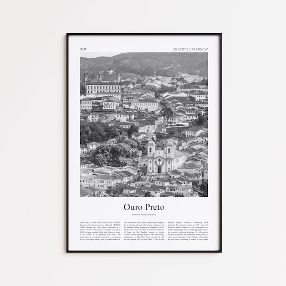 Ouro Preto Black And White Print Photo Poster Travel Gift Minas Gerais Brazil Wall Art