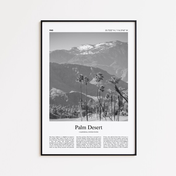 Palm Desert California Black and White Palm Mountains Travel Poster