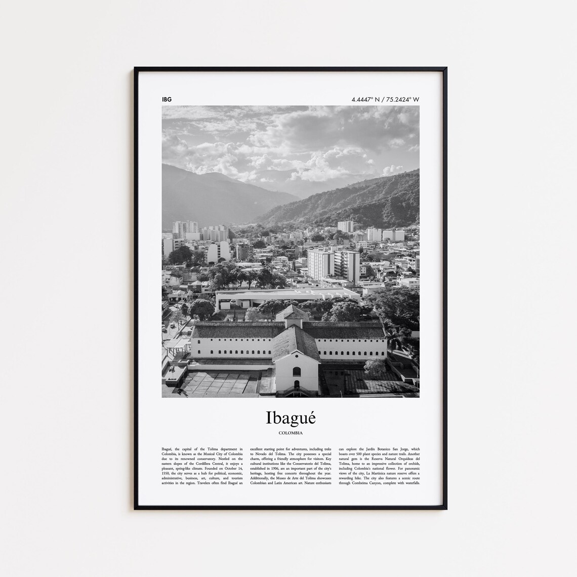 Ibagué Colombia Black and White City Photo Travel Decor Poster