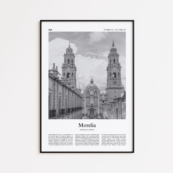 Morelia Black and White Photo Poster with Cathedral Towers of Mexico